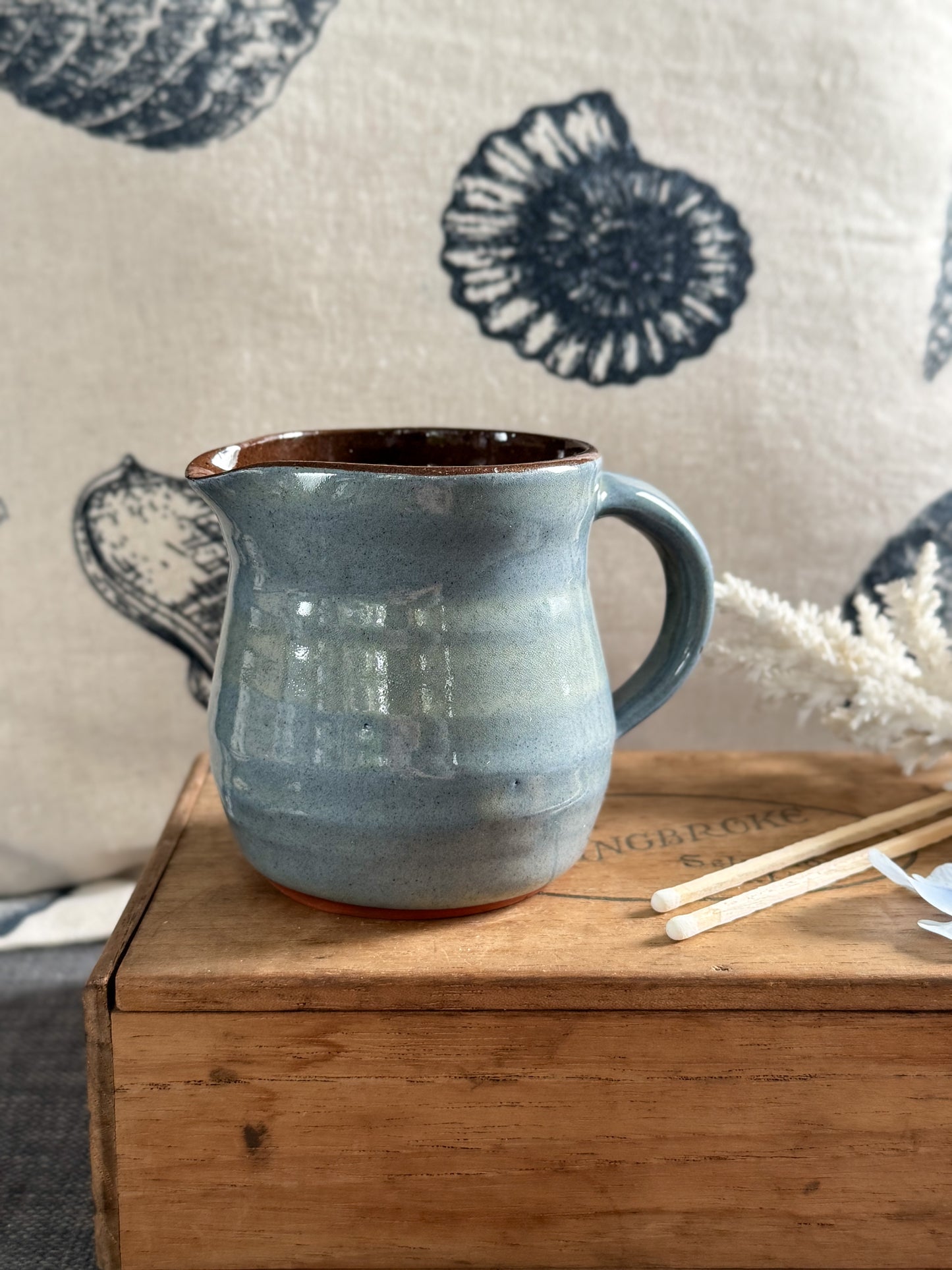 Vintage Welsh Studio Pottery Creamer by Tenby Pottery • 
Sea Blue & Green Glaze