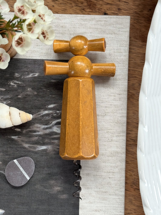 Vintage Midcentury French Beech Wood Dual Action Corkscrew