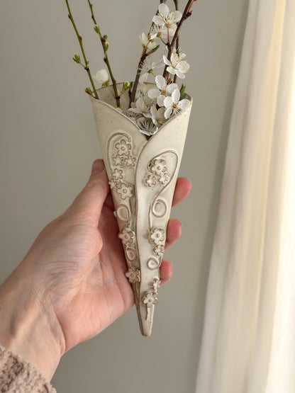 Vintage Handmade Studio Pottery Floral Wall Pocket Vase