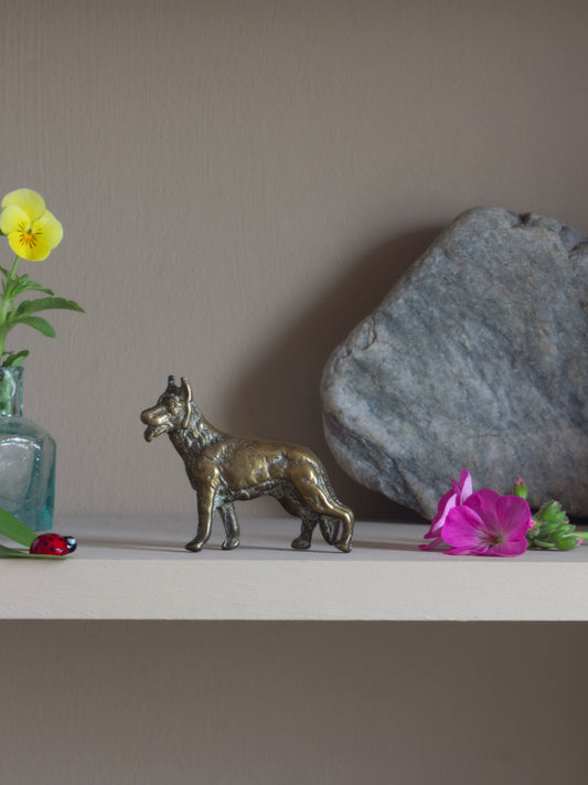 Vintage Solid Brass German Shepherd Figurine