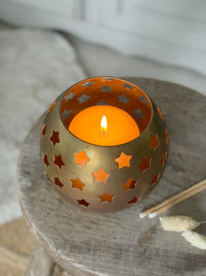 Large Brass Celestial Star Pillar Candle Holder