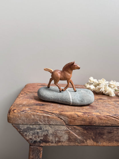 Vintage Hand-Carved Wooden Foal - Miniature Folk Art Horse Sculpture