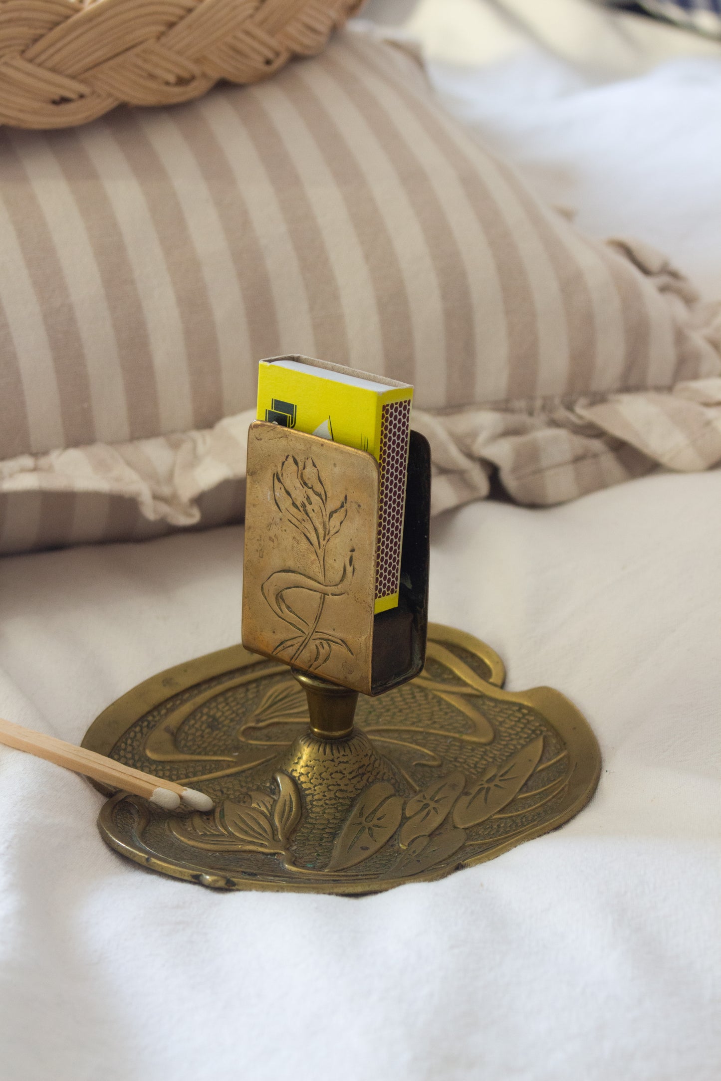 Antique German Ges Gesch Solid Brass ‘Water Lilly’ Match Box Holder