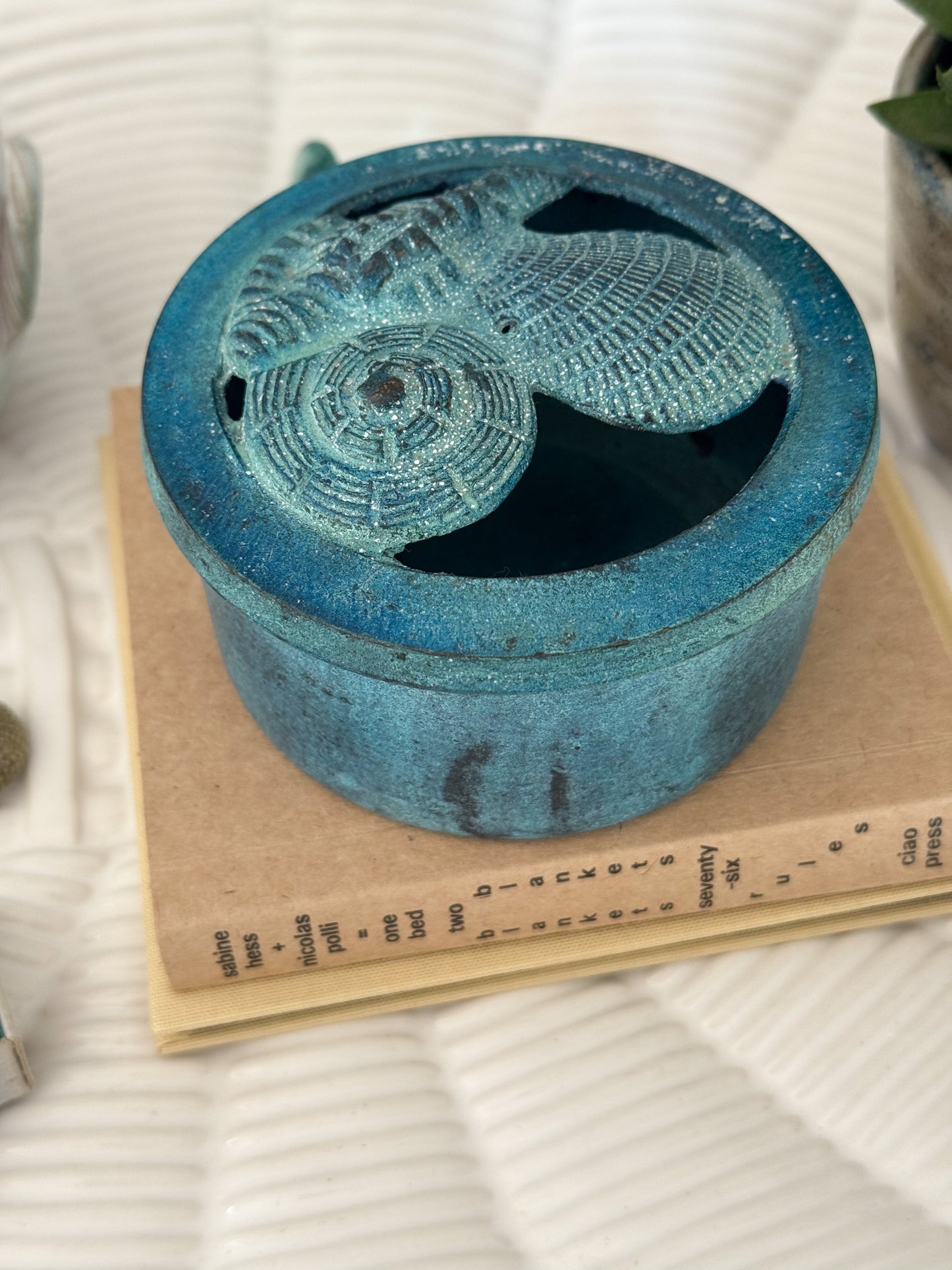 Vintage Brass Sea Shell Trinket Box with Incredible Verdigris