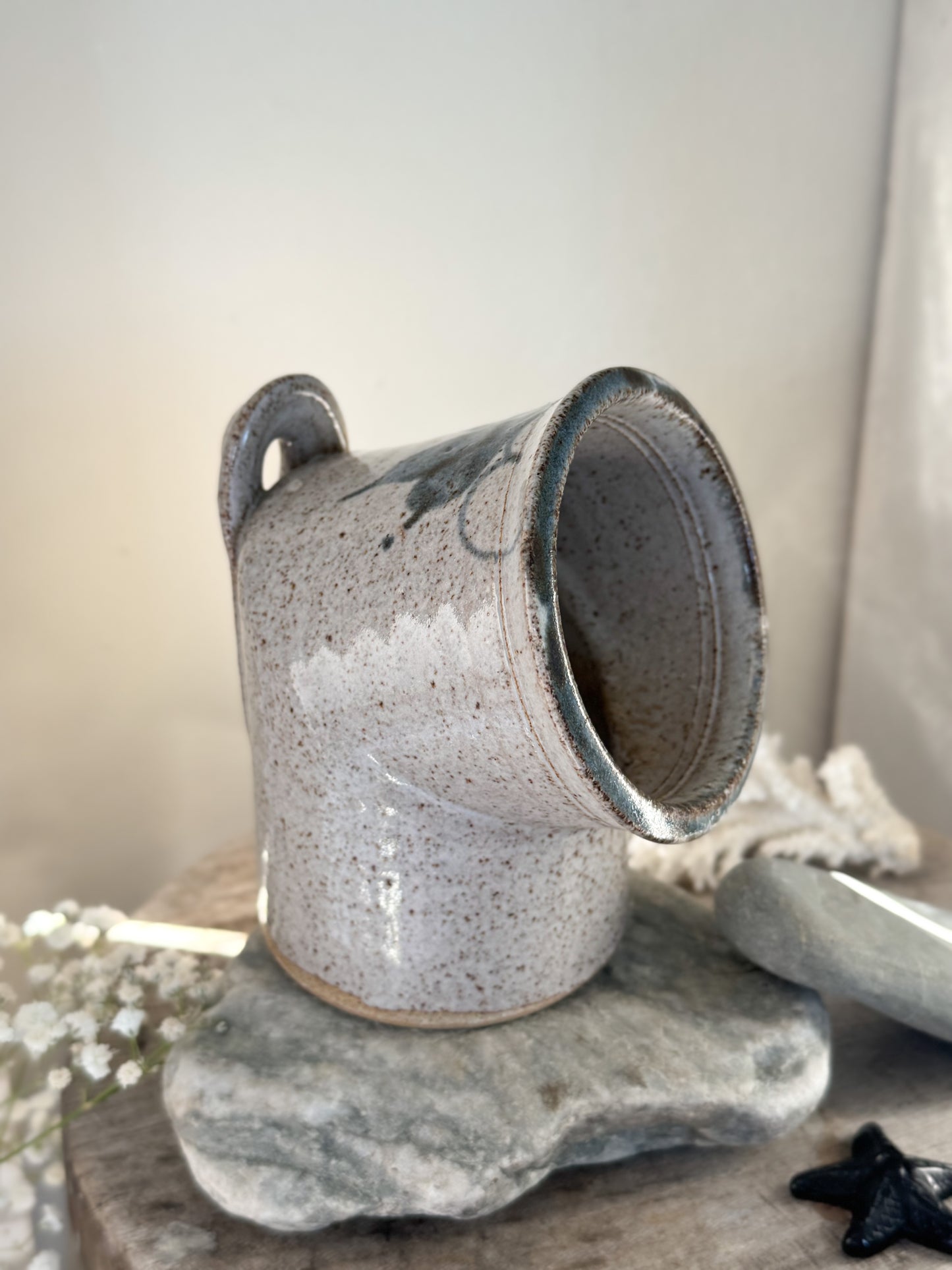 Vintage Speckled Studio Pottery Salt Pig with Hanging Loop