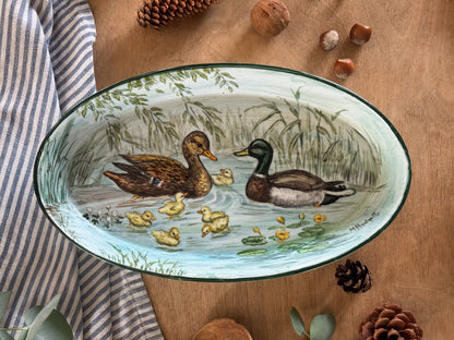 Vintage Hand-Painted “Duck Pond” Ovenproof Serving Dish - Signed by M. Hodgett