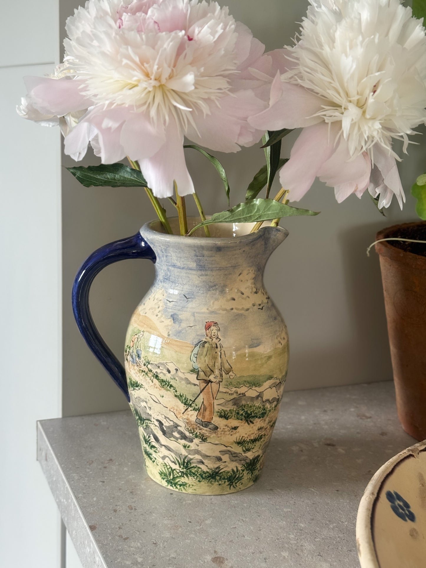 Rare Hand-Painted Studio Pottery Jug by David & Louise Salsbury ‘A Walk In The Mountains’