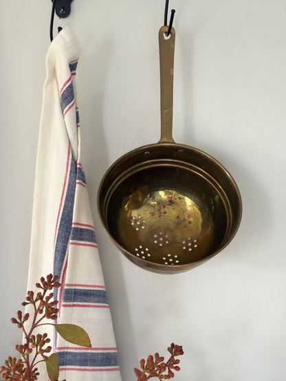 Vintage Solid Brass Long Handled Colander