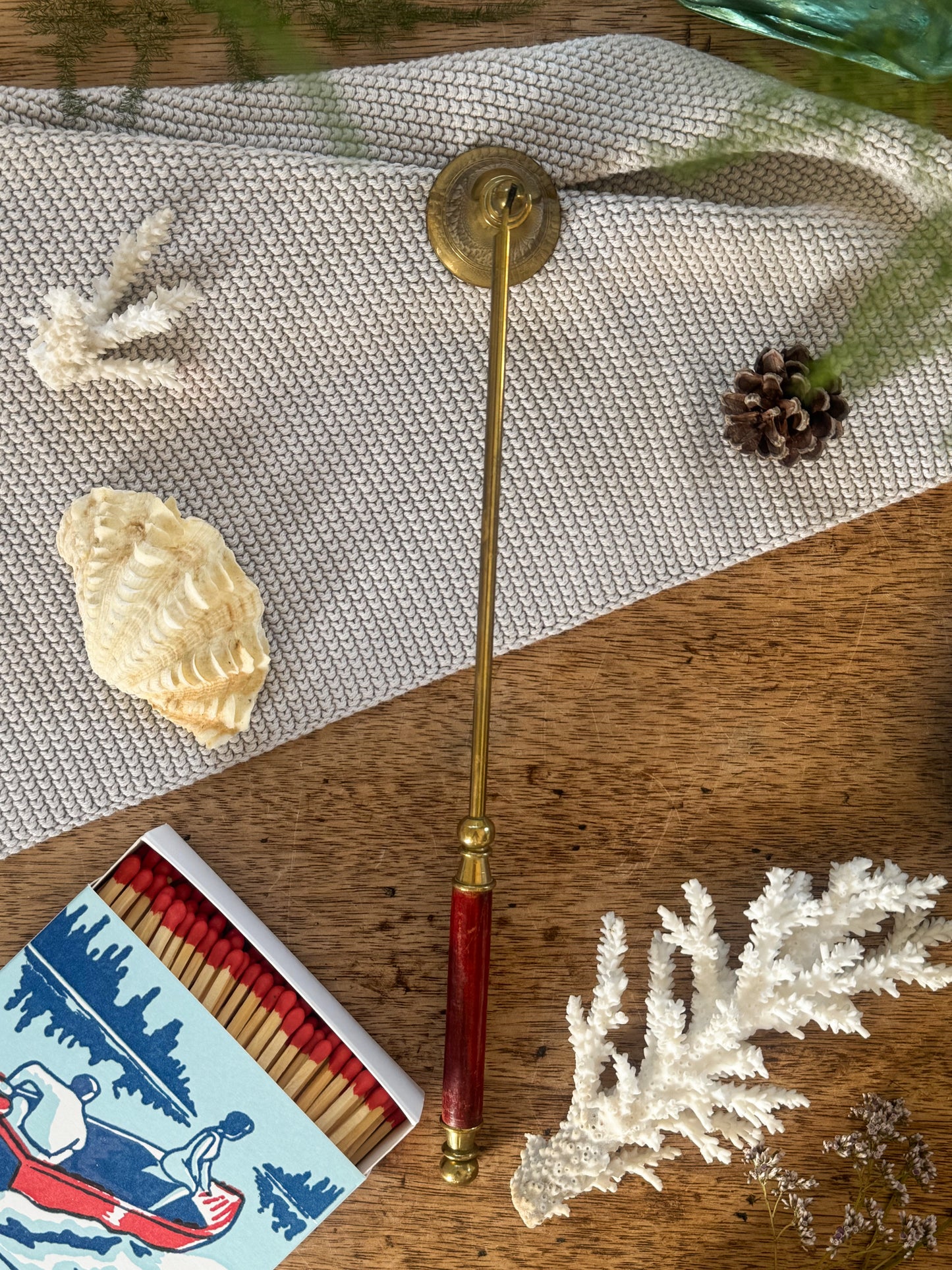 Vintage Brass Candle Snuffer with Varnished Wood Handle