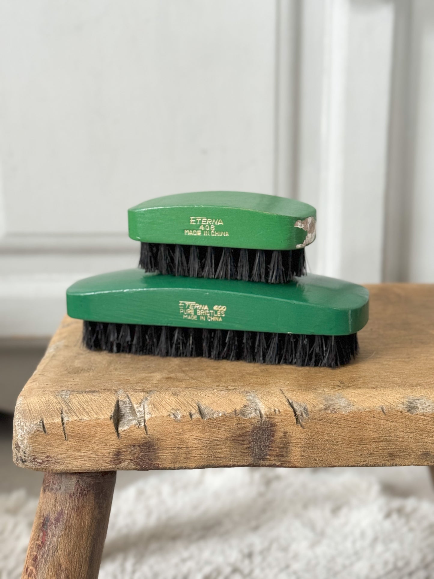 Vintage Wooden Eterna Traditional Shoe Brush Pair (Green)