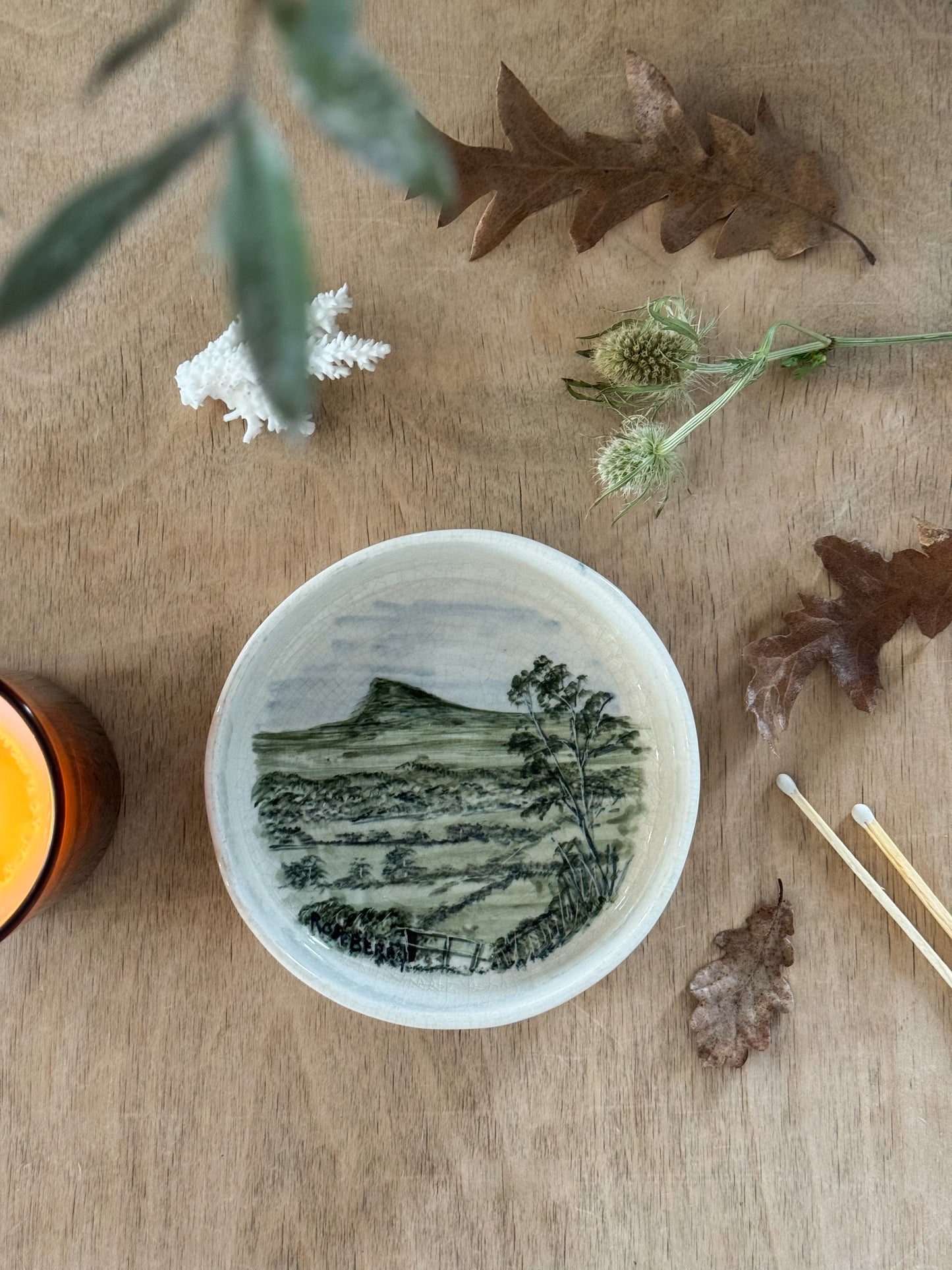 Vintage Colley Arts Studio Pottery Rural Landscape Trinket Dish, PF Alexander, Yorkshire, 1970s