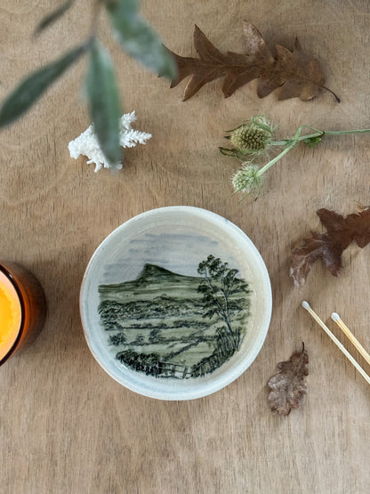 Vintage Colley Arts Studio Pottery Rural Landscape Trinket Dish, PF Alexander, Yorkshire, 1970s