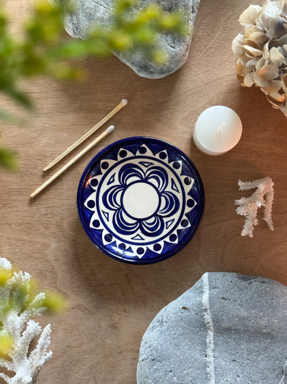 Vintage French Hand-Painted Blue Floral Trinket Dish