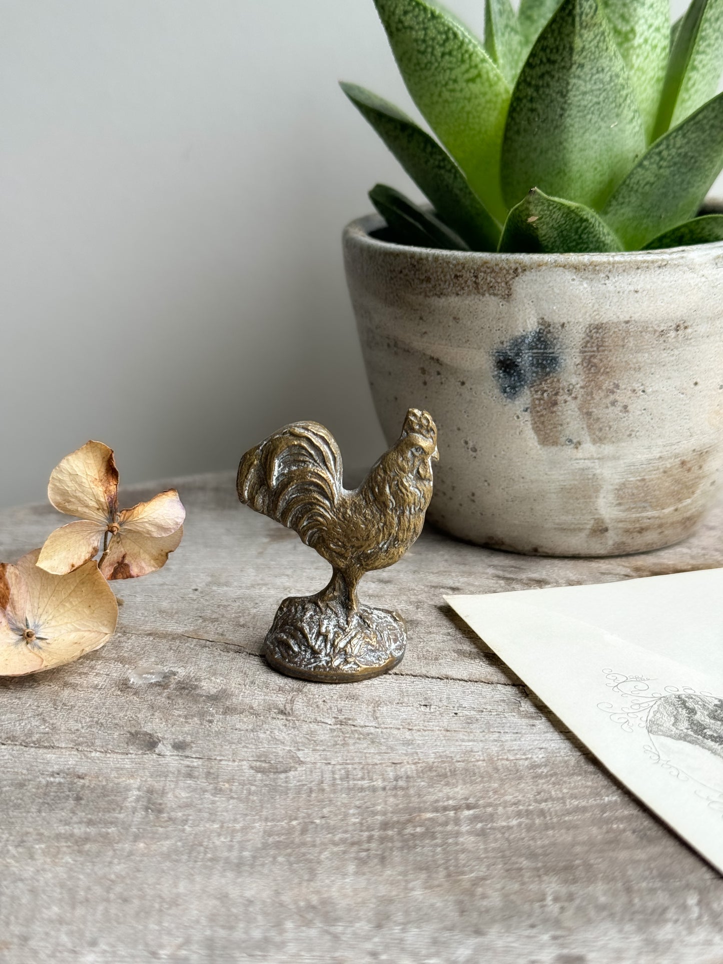 Vintage Solid Brass Miniature Cockerel | Games Counter