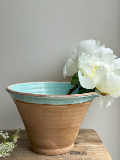 Vintage Hungarian Terracotta Blue Glazed Slipware Pot