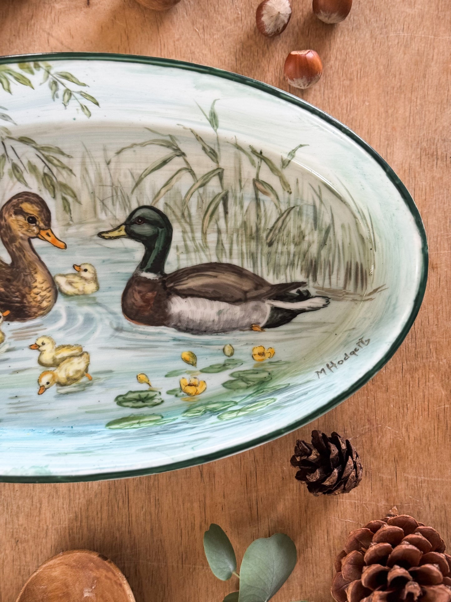 Vintage Hand-Painted “Duck Pond” Ovenproof Serving Dish - Signed by M. Hodgett