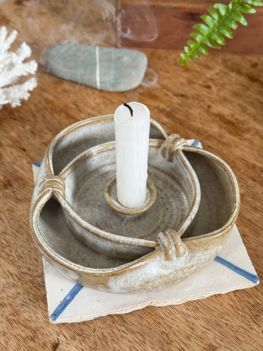 Very Rare Studio Pottery ‘Celtic Knot’ Candle Holder by Janet Slade, Cambridge