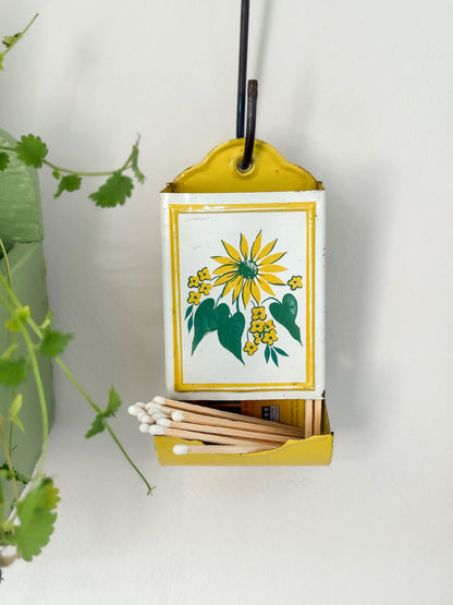 Vintage Enamel Sunflower Wall Mountable Match Holder