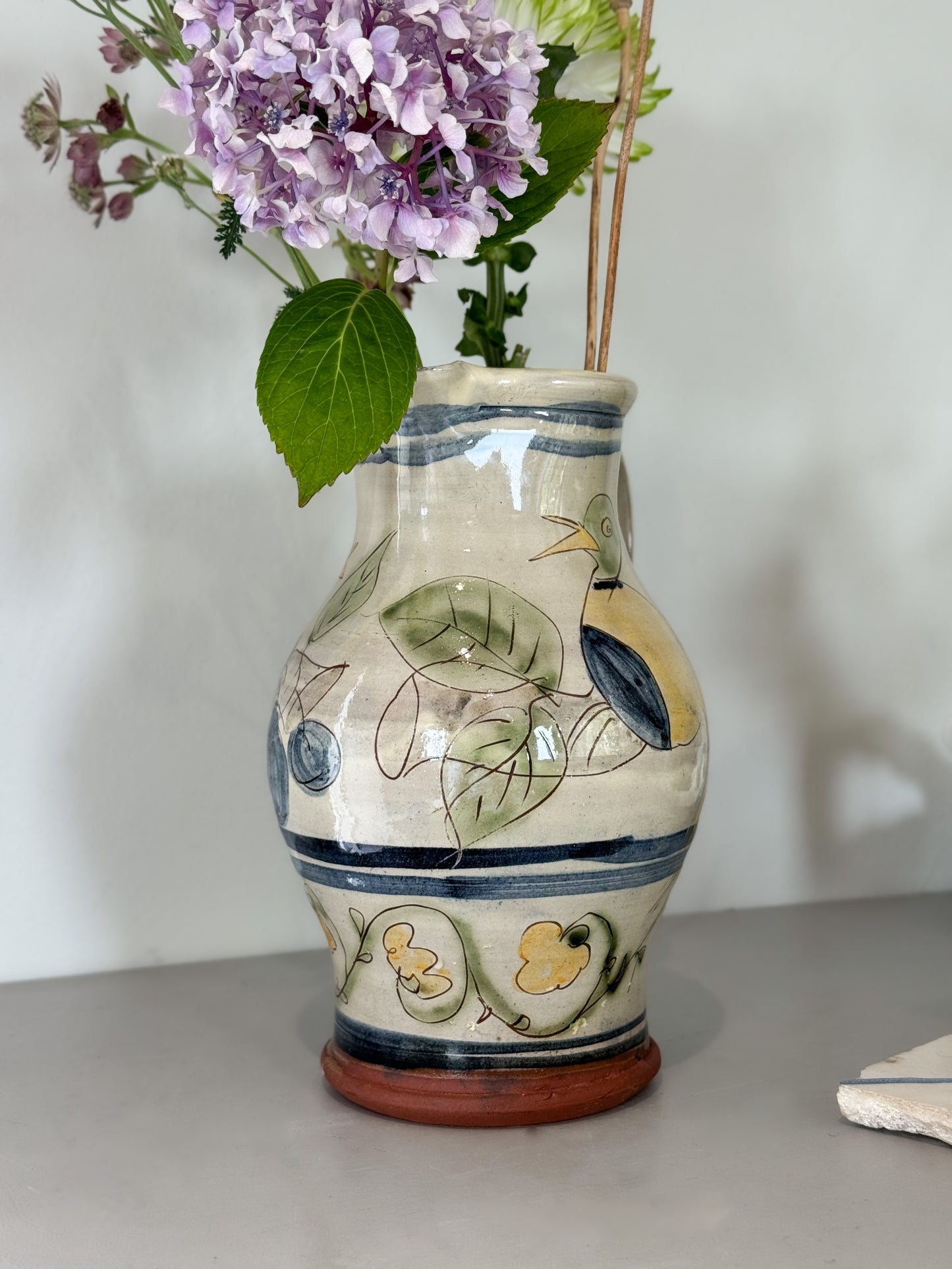 Very Rare Vintage 1980s ‘Dove of Peace’ Slipware Jug by Paul Jackson, Helland Pottery, Cornwall