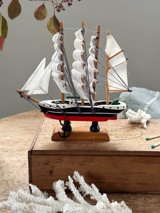 Vintage Handmade & Hand-Painted Wooden Tall Ship