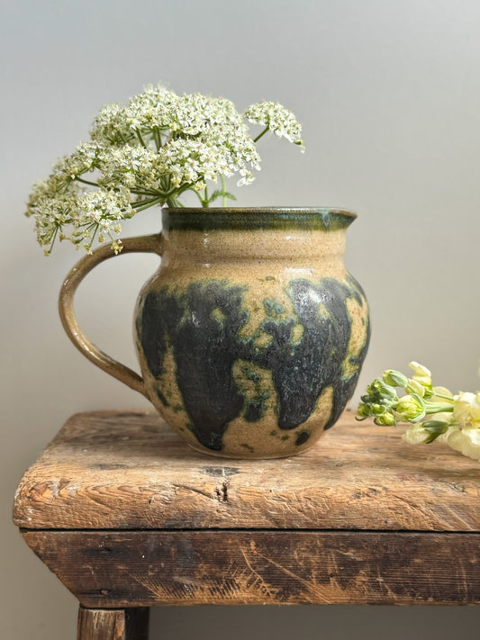 Studio Pottery Abstract Olive Green Jug
