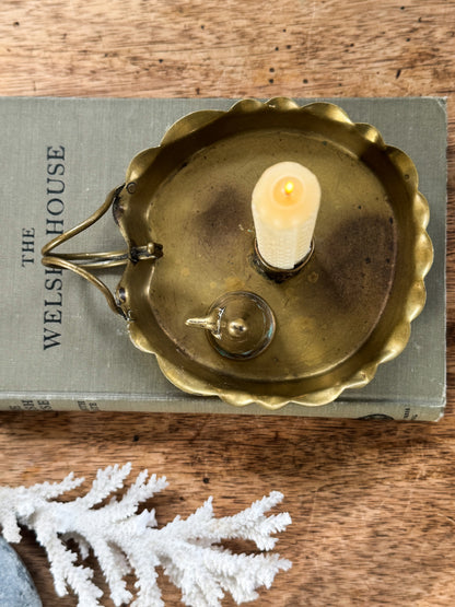 Antique Brass Scalloped Chamberstick with Original Snuffer - c.1890s