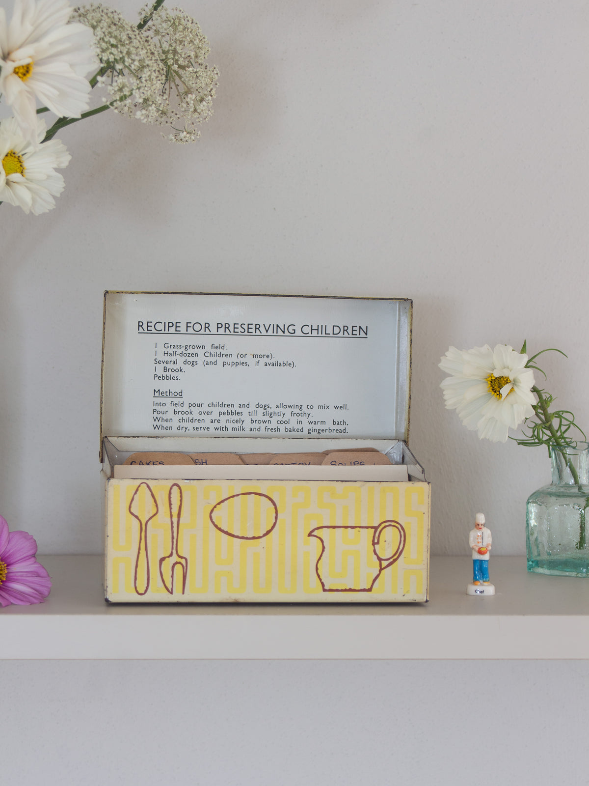 Vintage 1950s/60s ‘Recipe For Preserving Children’ Enamel Recipe Tin