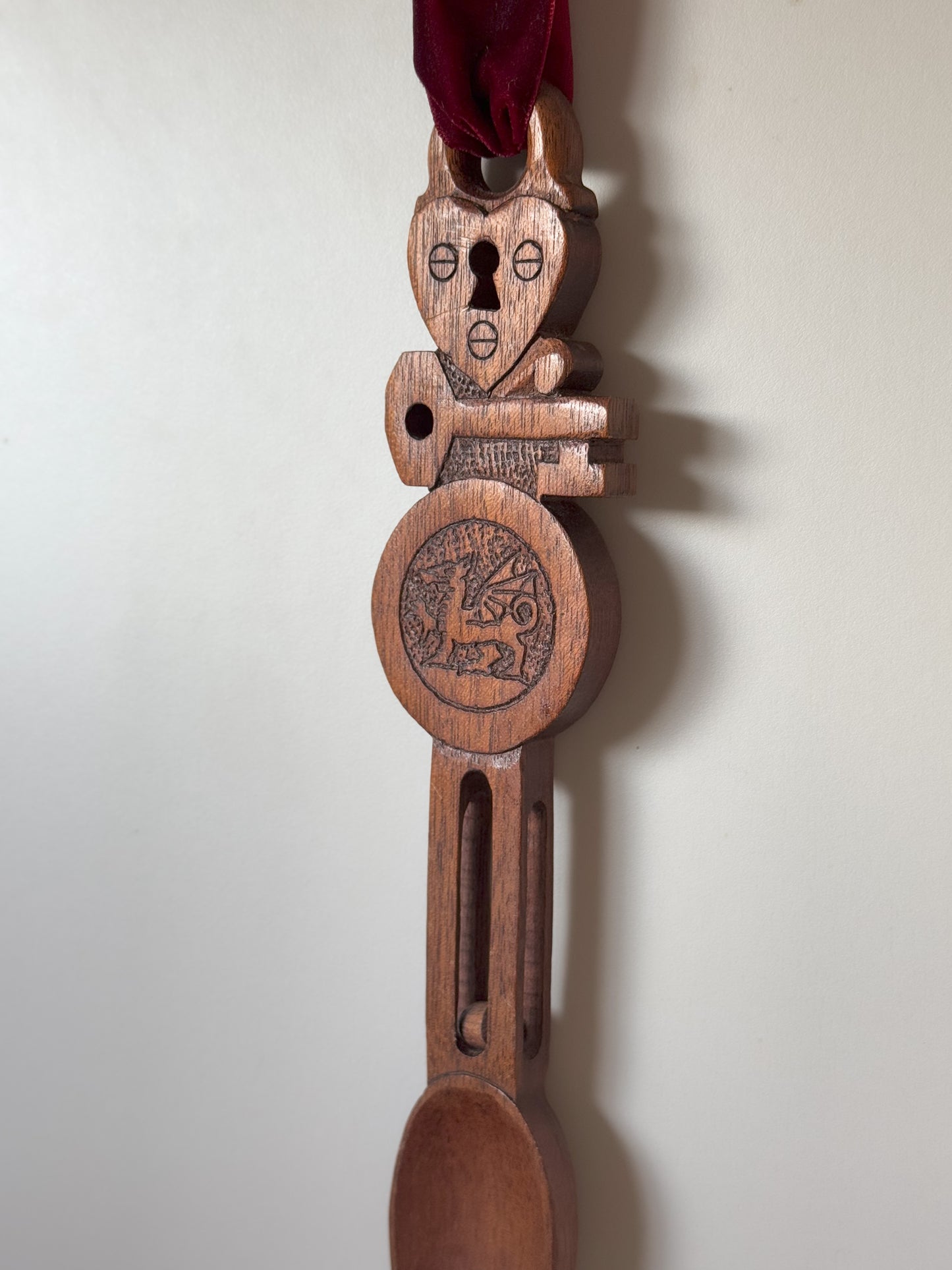 Hand-Carved Welsh Love Spoon • Welsh Dragon • Draig Goch