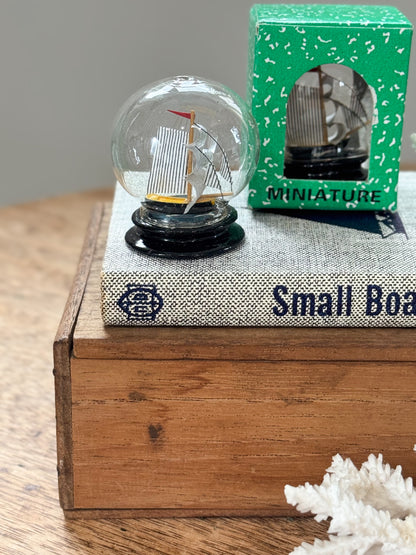 Vintage Midcentury Miniature Ship in Handblown Glass Globe - New Old Stock
