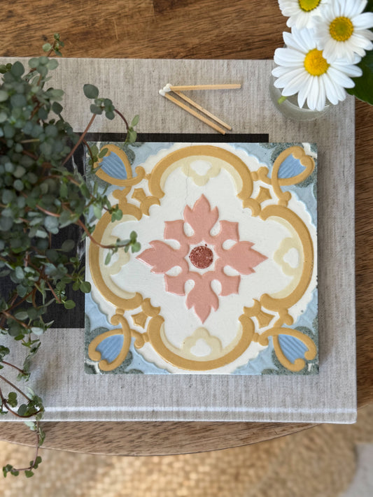 Vintage Villeroy & Boch Mettlach Encaustic Tile – Floral Motif