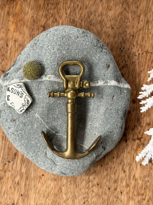 Vintage Solid Brass Nautical Anchor Corkscrew & Bottle Opener