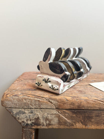 Studio Pottery Slipware ‘Bunny Rabbit’ Letter Rack by Heather Swain, Cornwall | Toast Rack, Napkin Holder