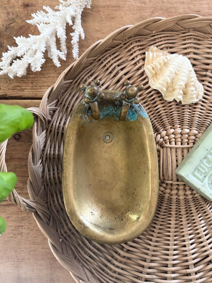 Vintage Solid Brass Bathtub Soap Dish with Verdigris