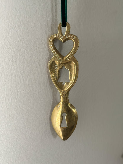 Vintage Handmade Solid Brass Welsh Love Spoon, Pontypridd, South Wales
