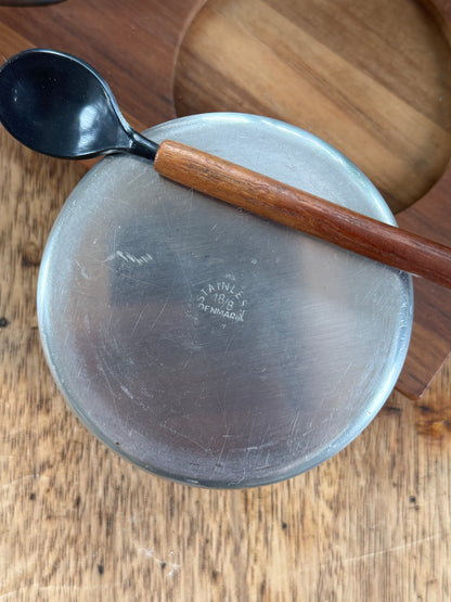 Vintage Danish Midcentury Teak & Stainless Steel Condiment Set • Stamped 18/8 Stainless Denmark