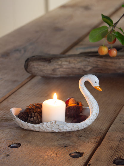 Vintage Hand-Painted Cast Iron Swan Dish
