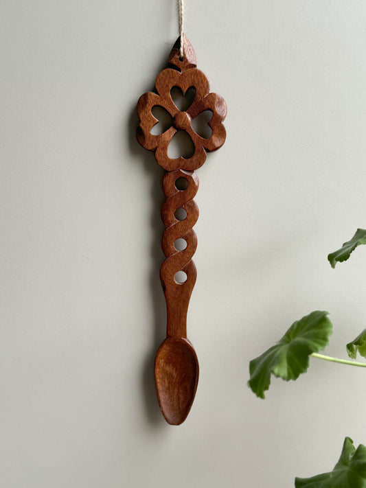 Flower Intricately Carved Vintage Welsh Love Spoon