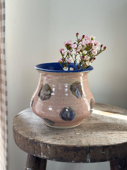Vintage Studio Pottery Abstract Polka Dot Vase - Signed JL