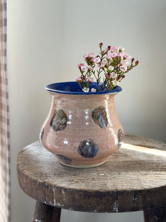 Vintage Studio Pottery Abstract Polka Dot Vase - Signed JL