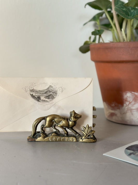 Vintage Solid Brass Fox Letter Rack