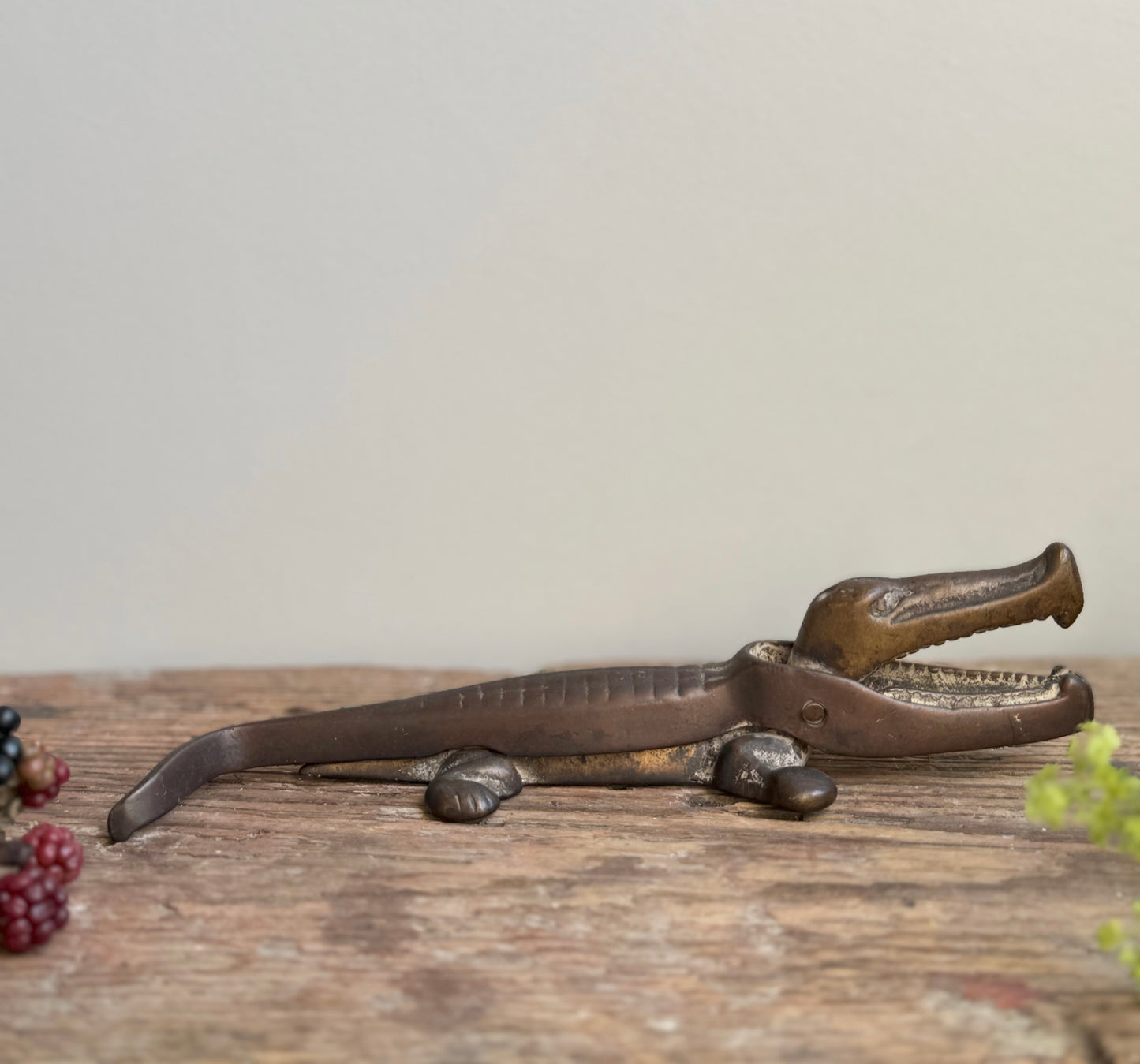 Vintage Solid Brass Alligator Nut Cracker