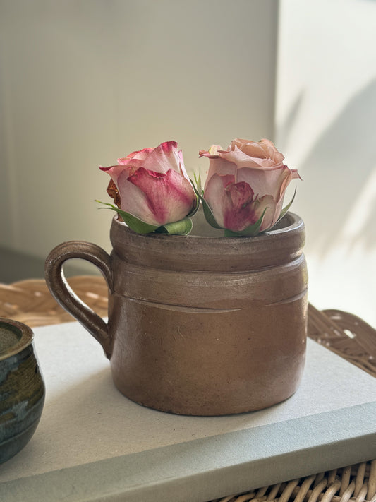 Antique Brown French Earthenware Confit Pot