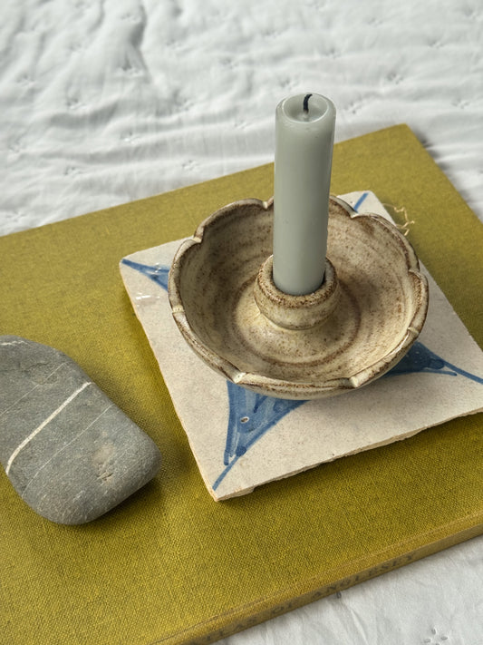 Vintage Welsh Studio Pottery Scalloped Candle Holder by Ewenny Clay Pits