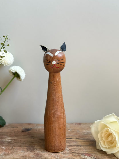 Vintage Handmade Wooden Cat Shaped Clothes Brush