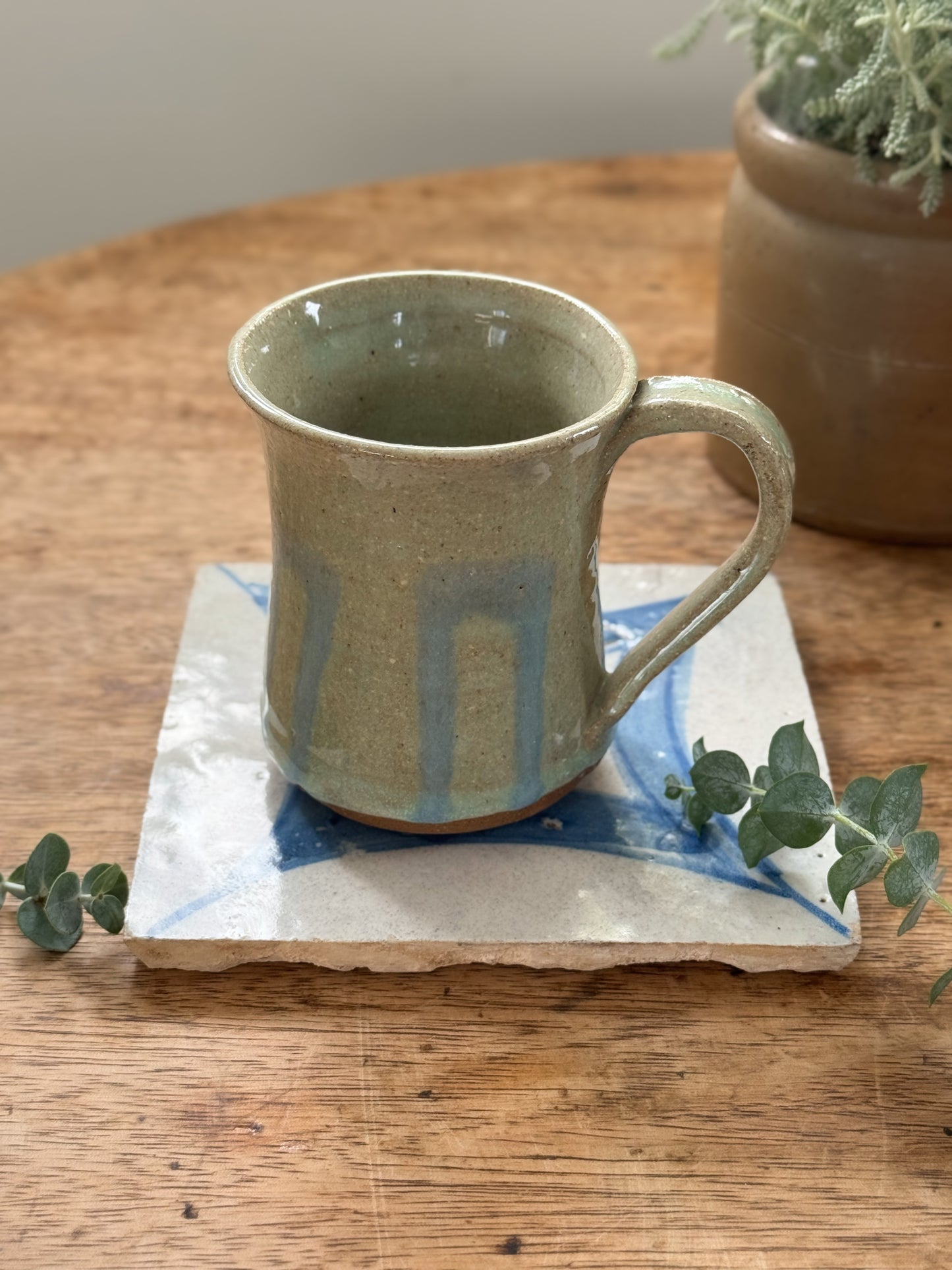 Vintage Studio Pottery Green & Blue Drip Glaze Mug