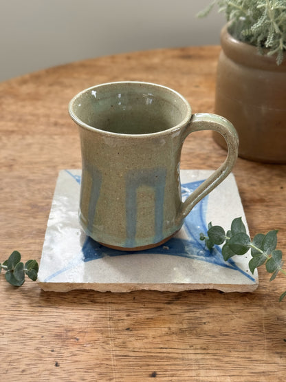 Vintage Studio Pottery Green & Blue Drip Glaze Mug