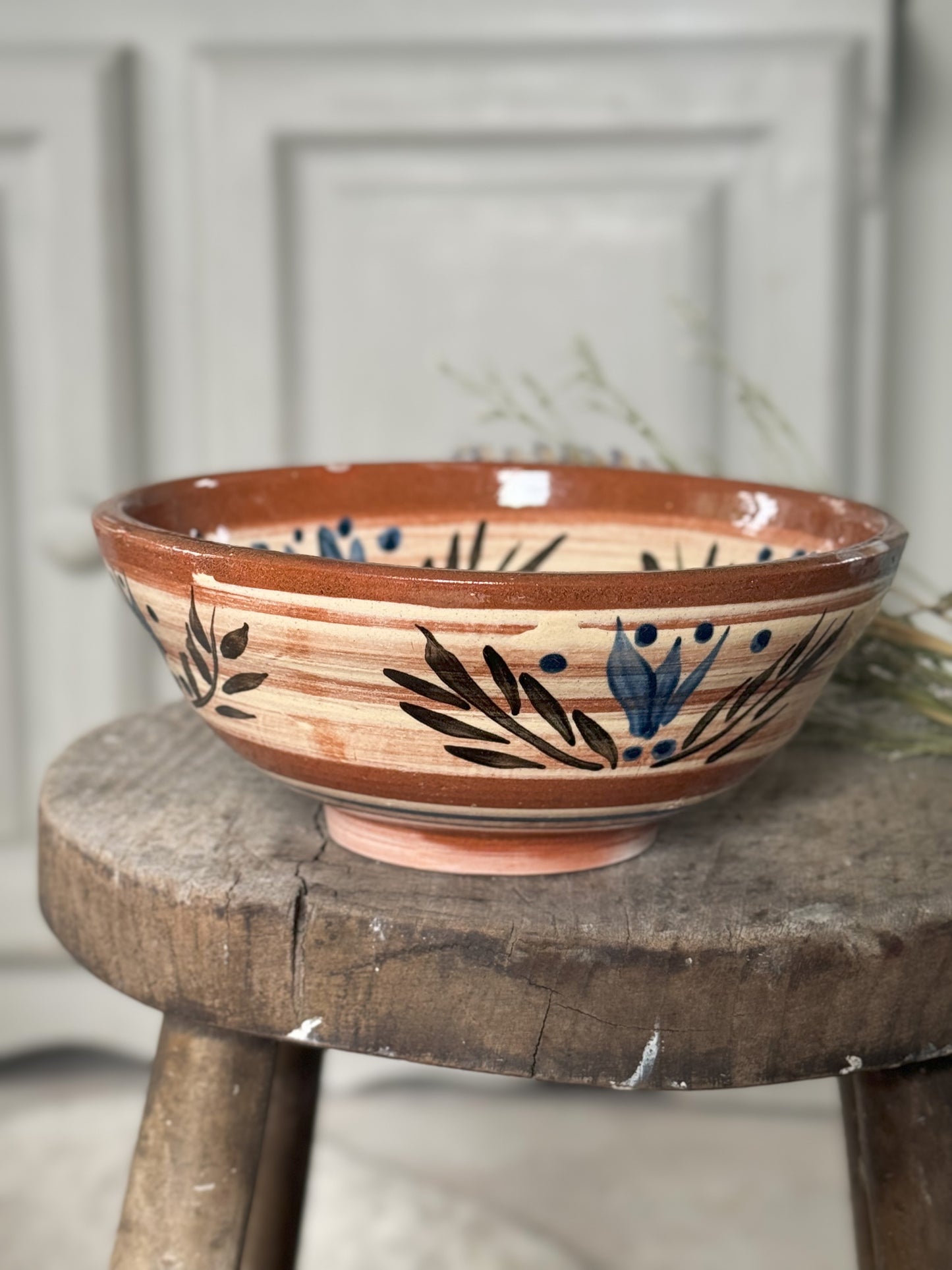 Glazed Terracotta Studio Pottery Floral Bowl