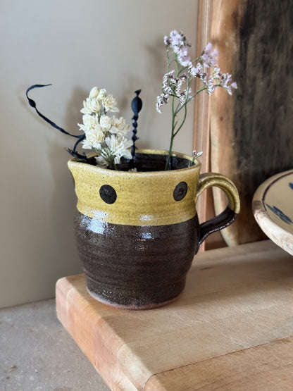 Vintage Studio Pottery Two-Tone Polka Dot Jug
