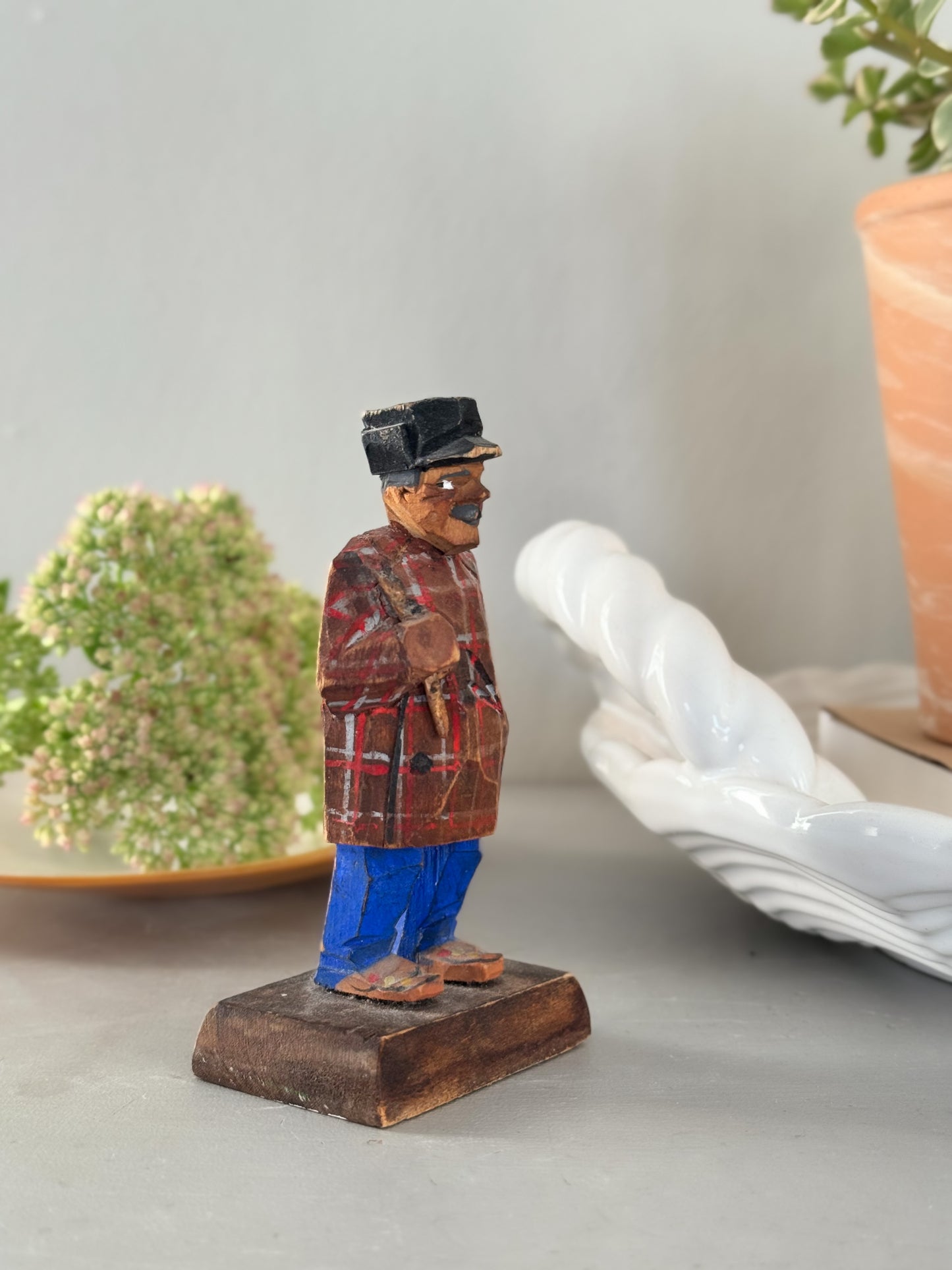 Vintage Hand-Carved Folk Art Figure - Signed Hannah Quil