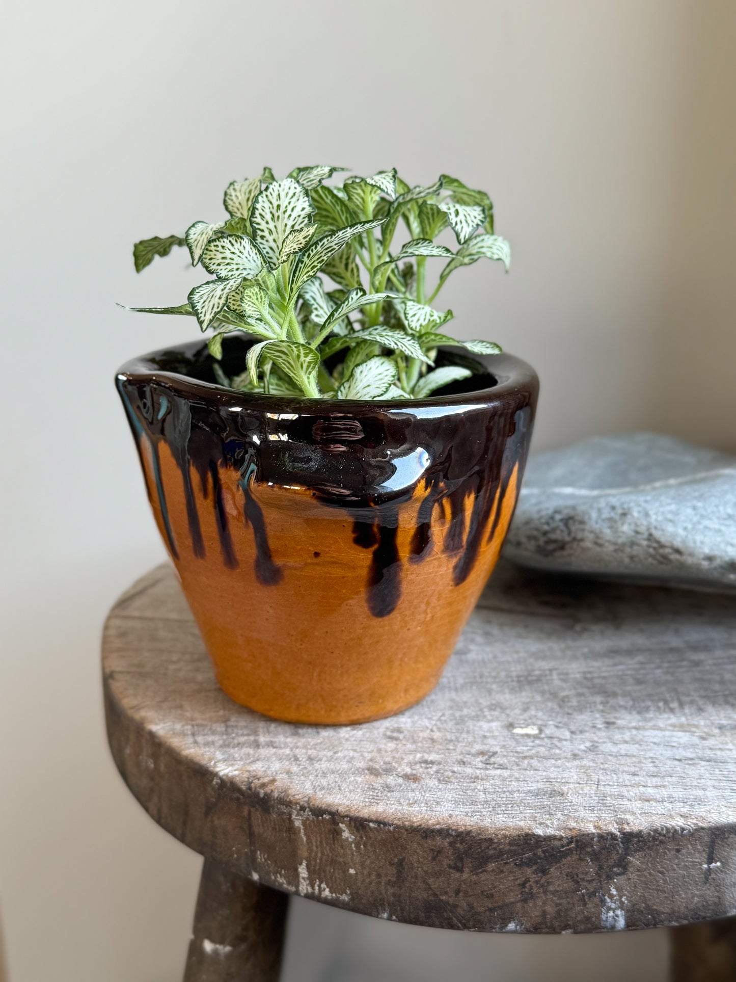 Antique Slipware Drip-Glaze Pot with Handles & Pouring Spout